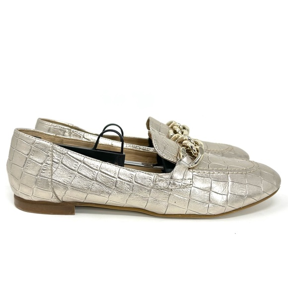 Donald Pliner Balton Metallic Gold Croc-Embossed Leather Loafer - Picture 4 of 15